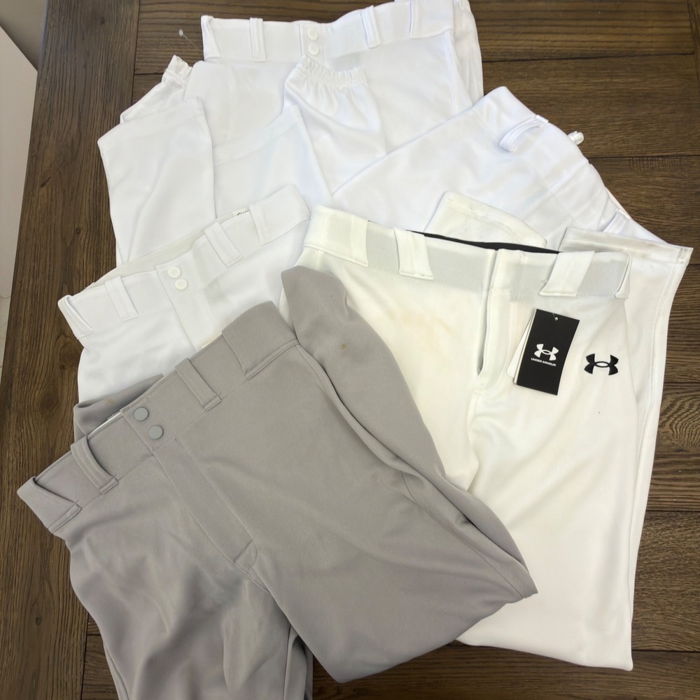 Lot of 5 Easton & Under Armour Baseball Pants Youth & Adult White Grey